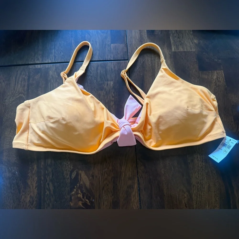 Aerie scoop tie front peachy‎ orange and Pink bikini swim suit top XXL NWT